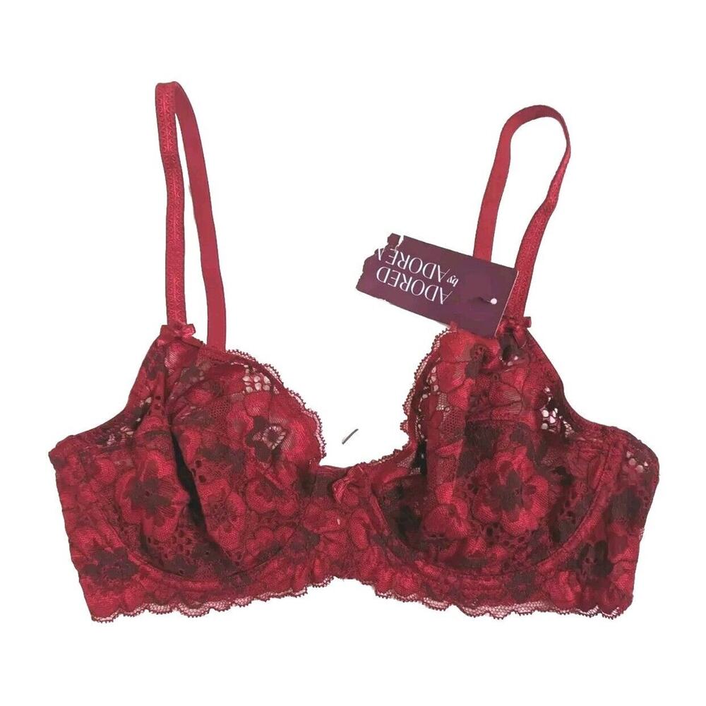 Adored By Adore Me Women's Chelsey Floral Unlined Underwire Bra Lace Red 32D